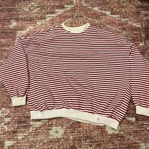 Pull and bear red and white stripe crew neck
